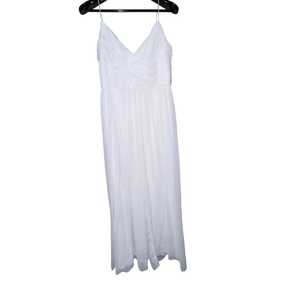 Mac Duggal Leena White Chiffon Gown Jumpsuit Elegant Ruched Bodice Belt Bridal L - Picture 15 of 15